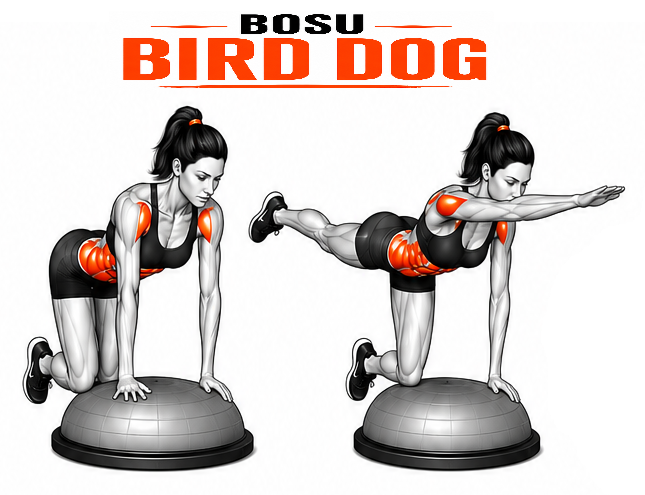Illustrated guide to the BOSU Bird Dog exercise