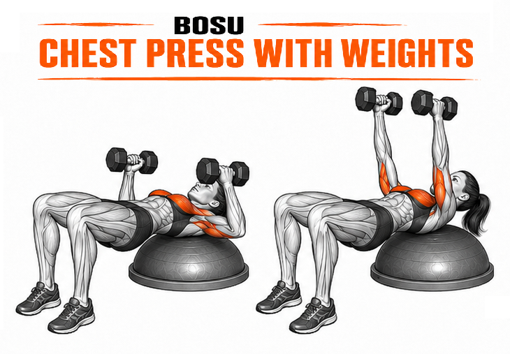 Illustrated guide to the BOSU Chest Press with Weights exercise