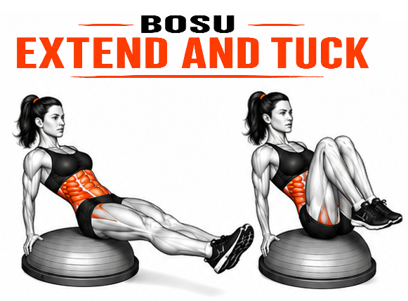 Illustrated guide to the BOSU Extend and Tuck exercise