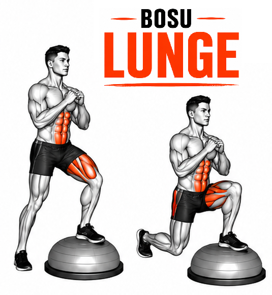 Illustrated guide to the BOSU Lunge exercise