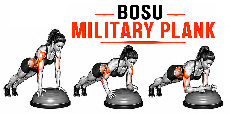 Illustrated guide to the BOSU Military Plank exercise