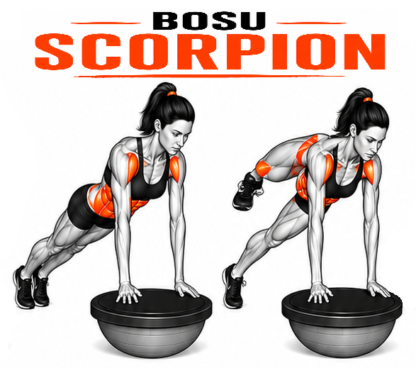 Illustrated guide to the BOSU Scorpion exercise