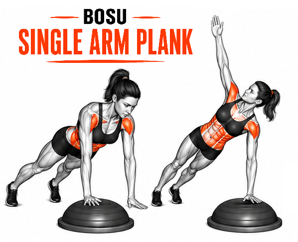 BOSU Single Arm Plank illustration