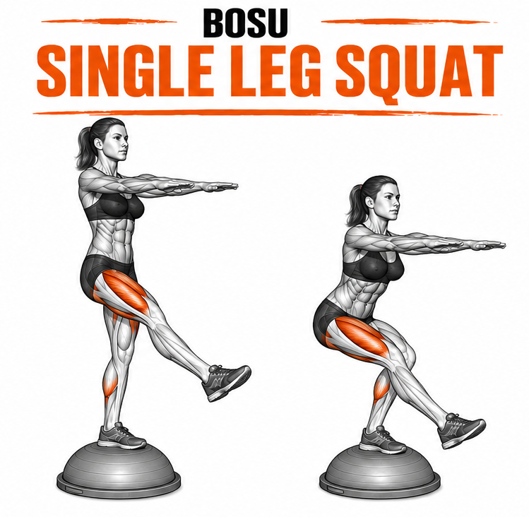 Illustrated guide to the BOSU Single Leg Squat exercise