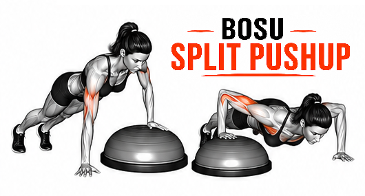 Illustrated guide to the BOSU Split Pushup exercise