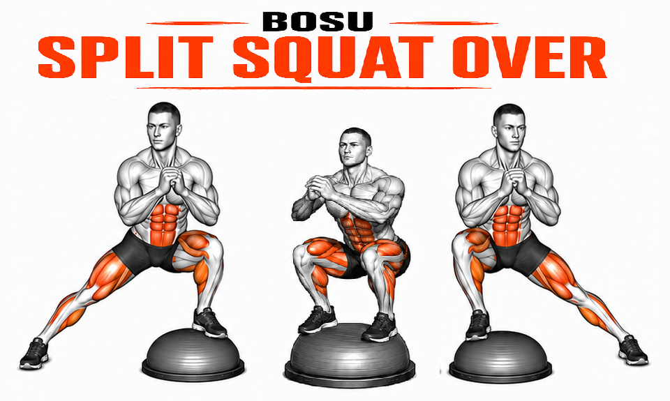Illustrated guide to the BOSU Split Squat Over exercise