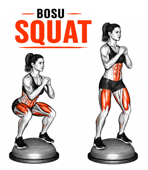 Illustrated guide to the BOSU Squat exercise