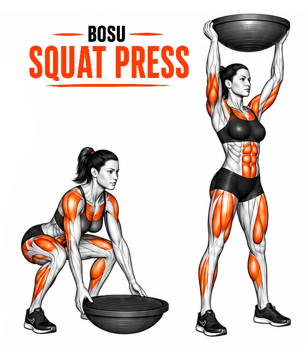 Illustrated guide to the BOSU Squat Press exercise