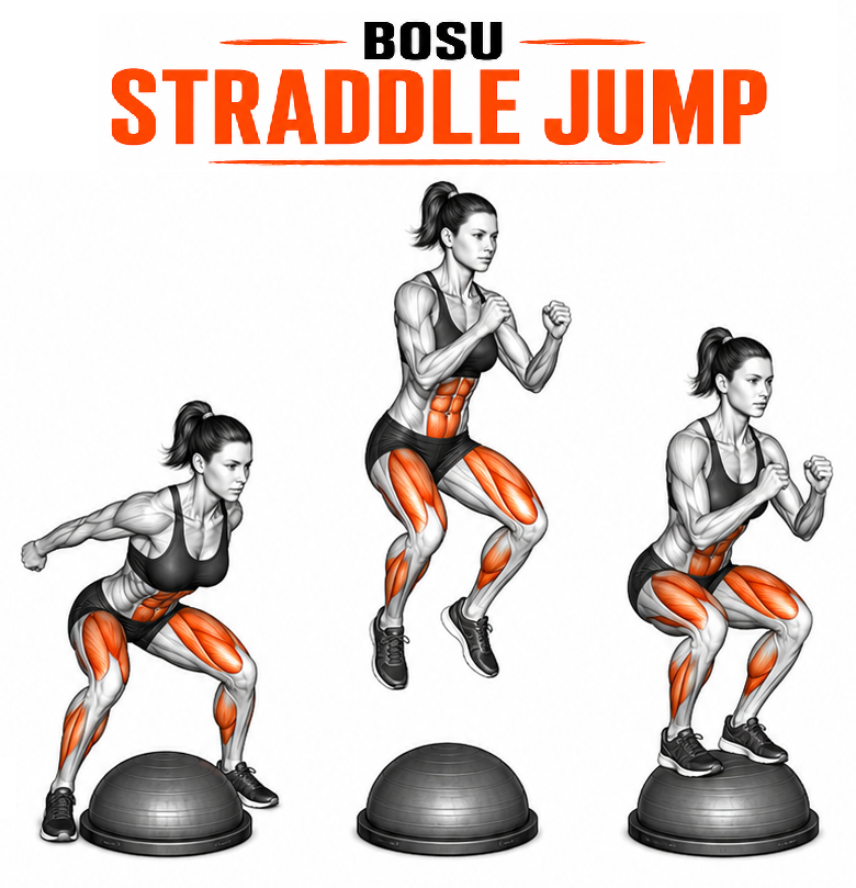 Illustrated guide to the BOSU Straddle Jump exercise