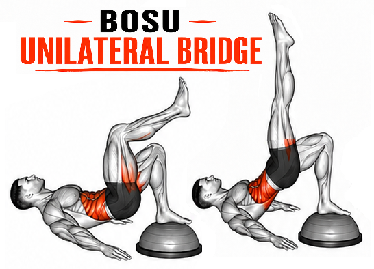 Illustrated guide to the BOSU Unilateral Bridge exercise
