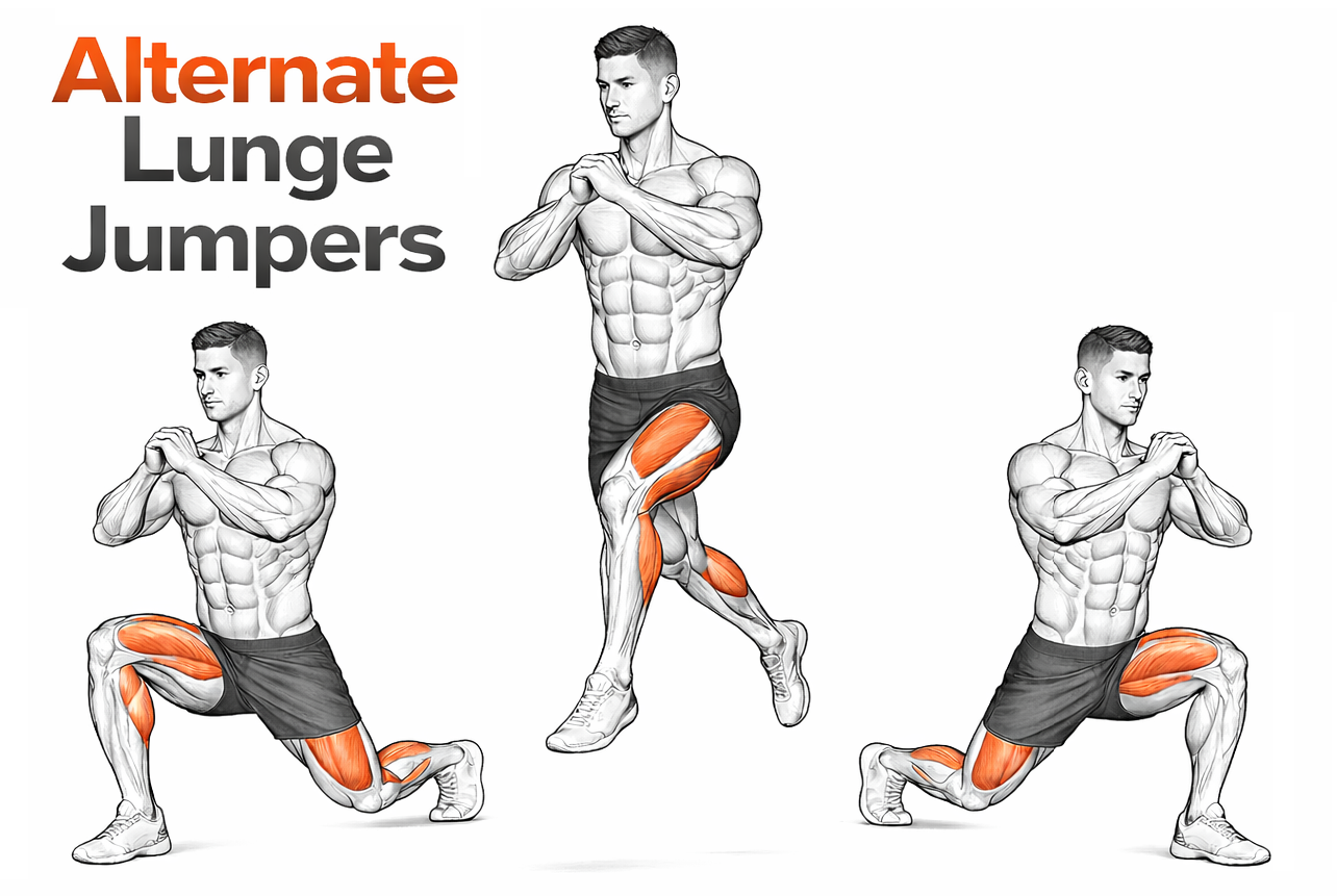 Illustrated guide to the Alternate Lunge Jumpers exercise