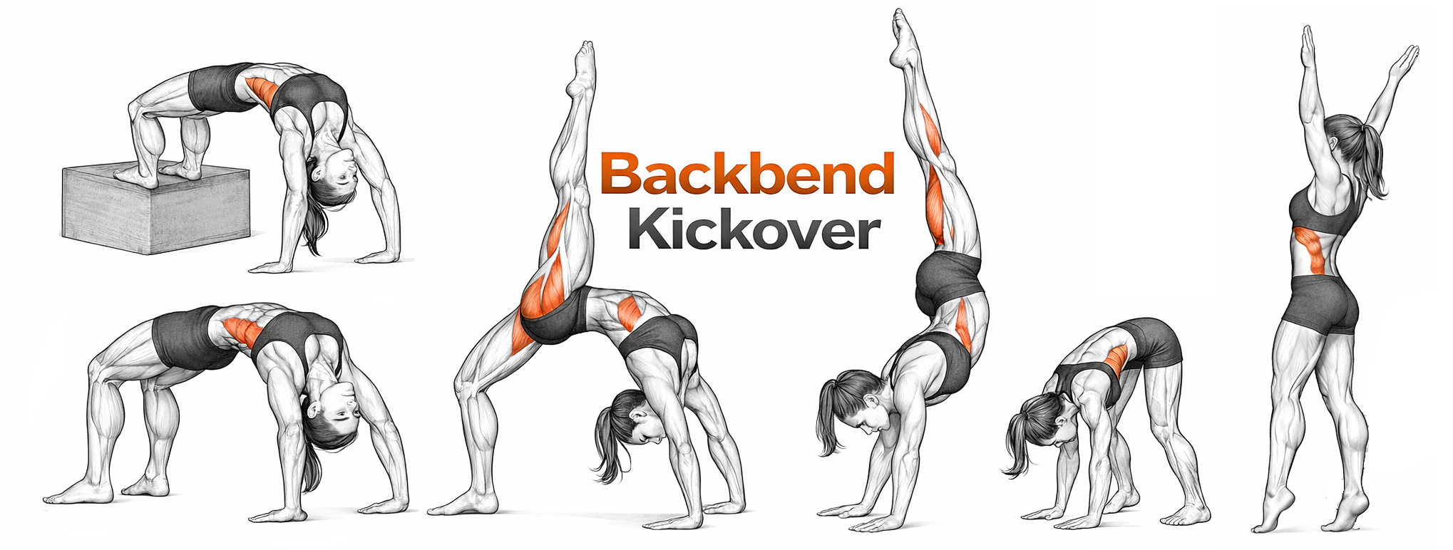 Illustrated guide to the Backbend Kickover exercise