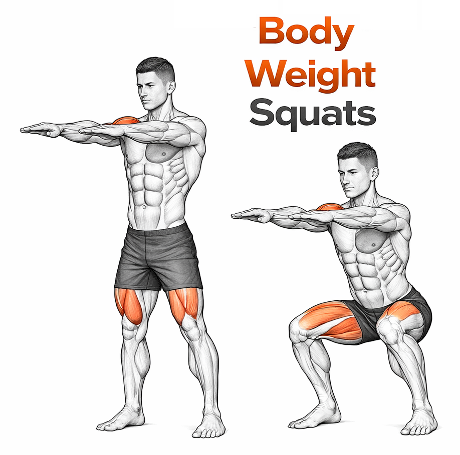 Illustrated guide to the Body Weight Squats exercise