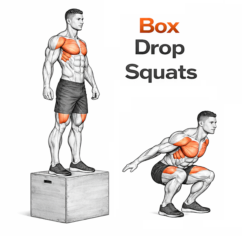 Illustrated guide to the Box Drop Squats exercise
