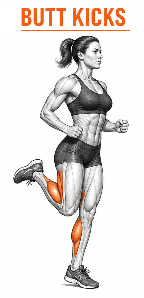 Illustrated guide to the Butt Kicks exercise