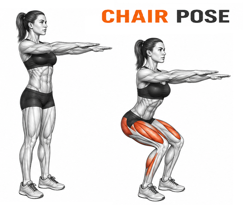 Illustrated guide to the Chair Pose exercise