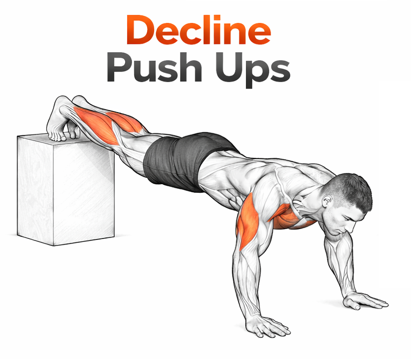 Illustrated guide to the Decline Push ups exercise