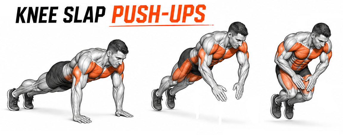 Illustrated guide to the Knee Slap Push-Ups exercise