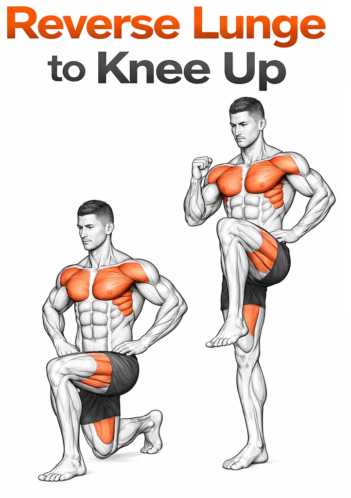 Illustrated guide to the Reverse Lunge to Knee Up exercise