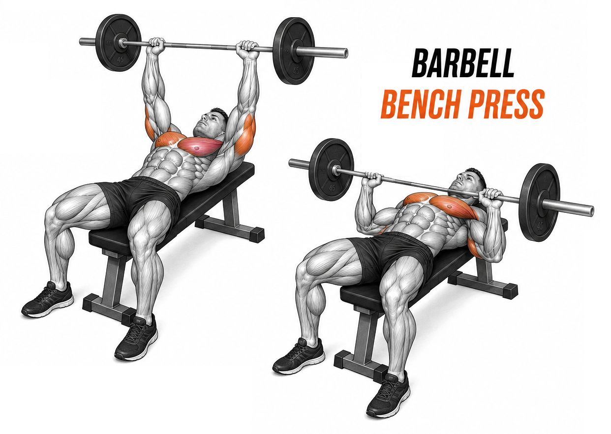 Illustrated guide to the Barbell Bench Press exercise