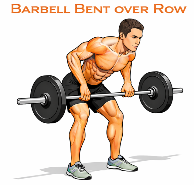 Illustrated guide to the Barbell Bent Over Row exercise