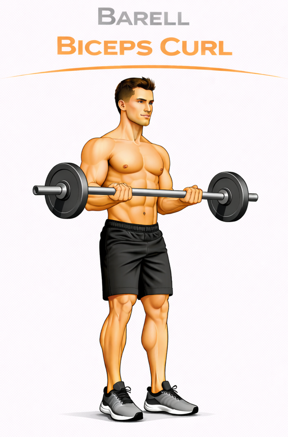 Illustrated guide to the Barbell Biceps Curl exercise
