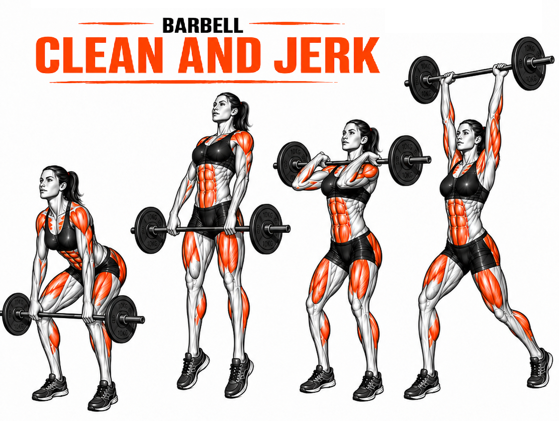 Illustrated guide to the Barbell Clean and Jerk exercise