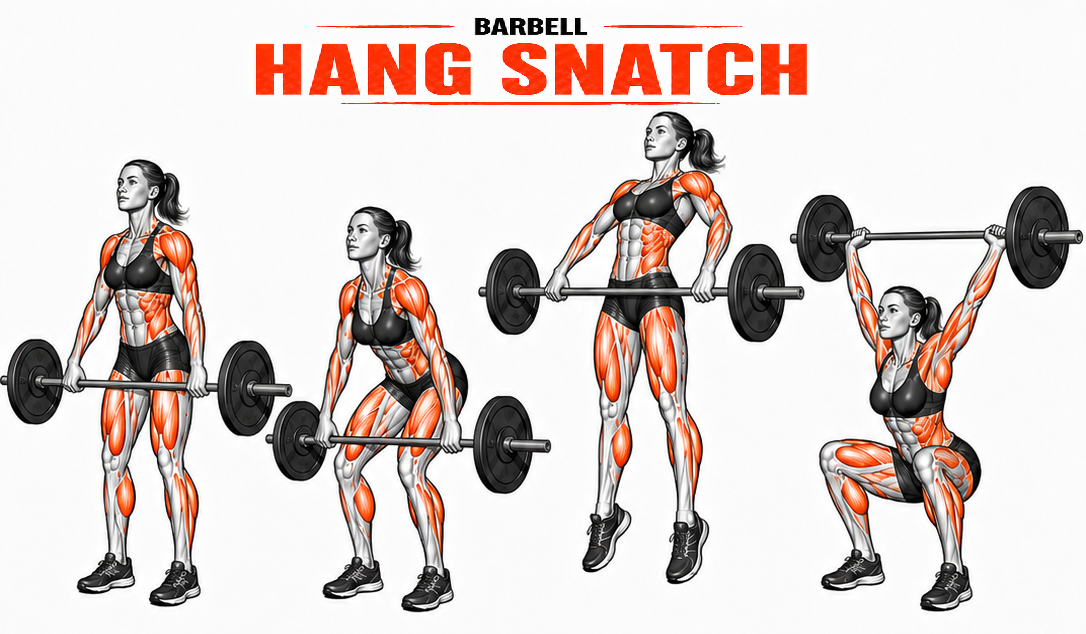 Illustrated guide to the Barbell Hang Snatch exercise