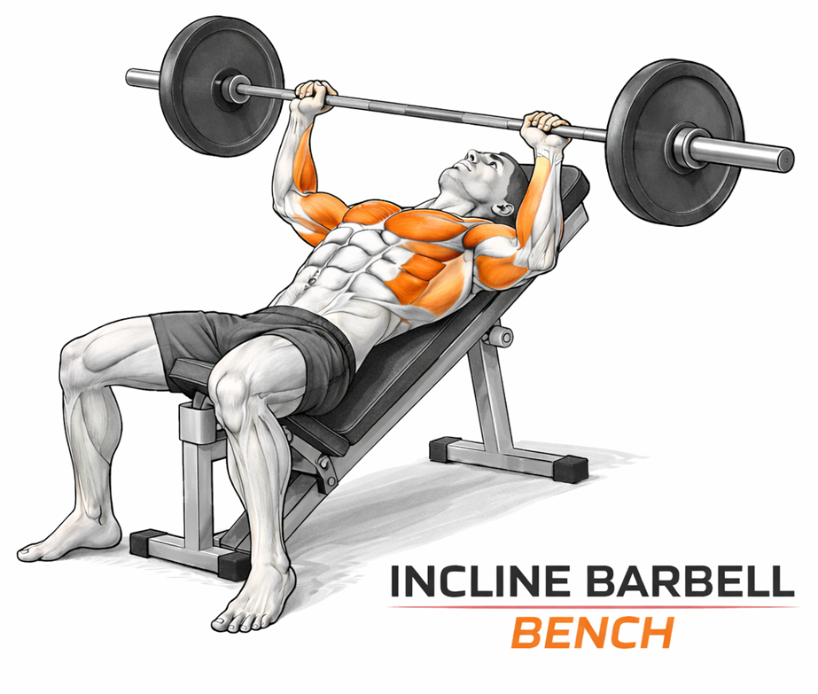Illustrated guide to the Barbell Incline Bench exercise