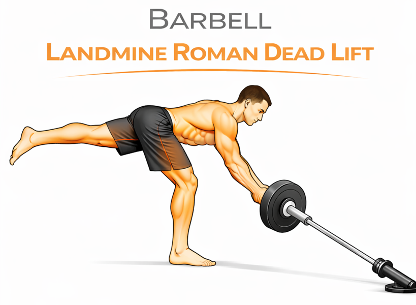 Illustrated guide to the Barbell Landmine Roman Dead Lift exercise