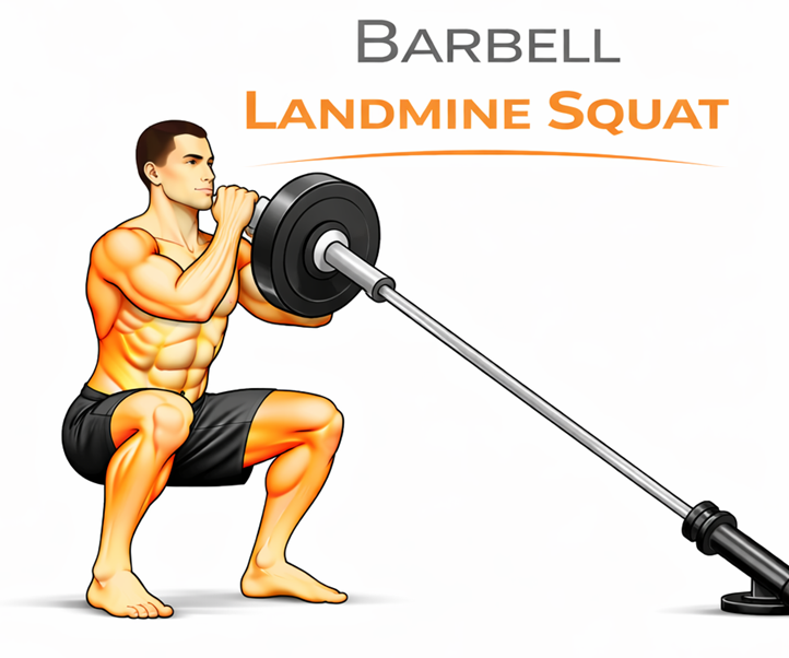 Illustrated guide to the Barbell Landmine Squat exercise