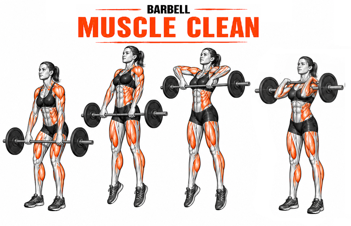 Illustrated guide to the Barbell Muscle Clean exercise
