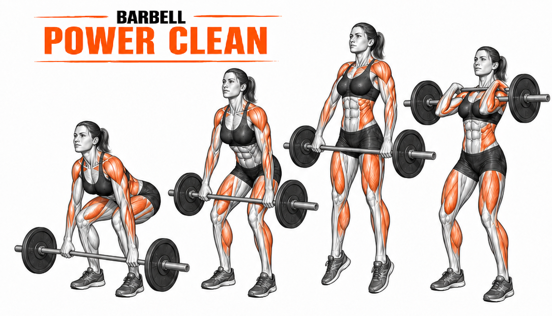 Illustrated guide to the Barbell Power Clean exercise