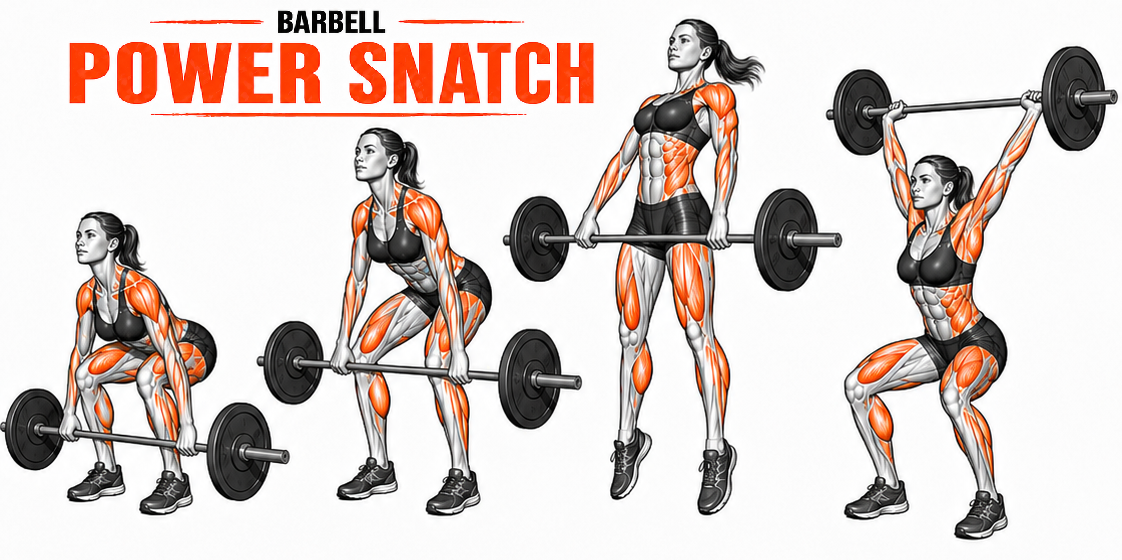 Illustrated guide to the Barbell Power Snatch exercise