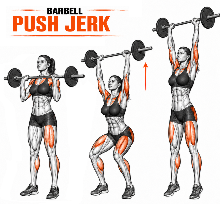 Illustrated guide to the Barbell Push Jerk exercise