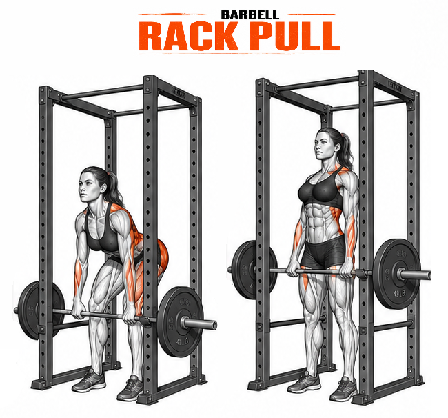 Illustrated guide to the Barbell Rack Pull exercise