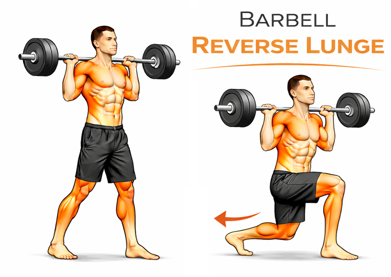 Illustrated guide to the Barbell Reverse Lunge exercise