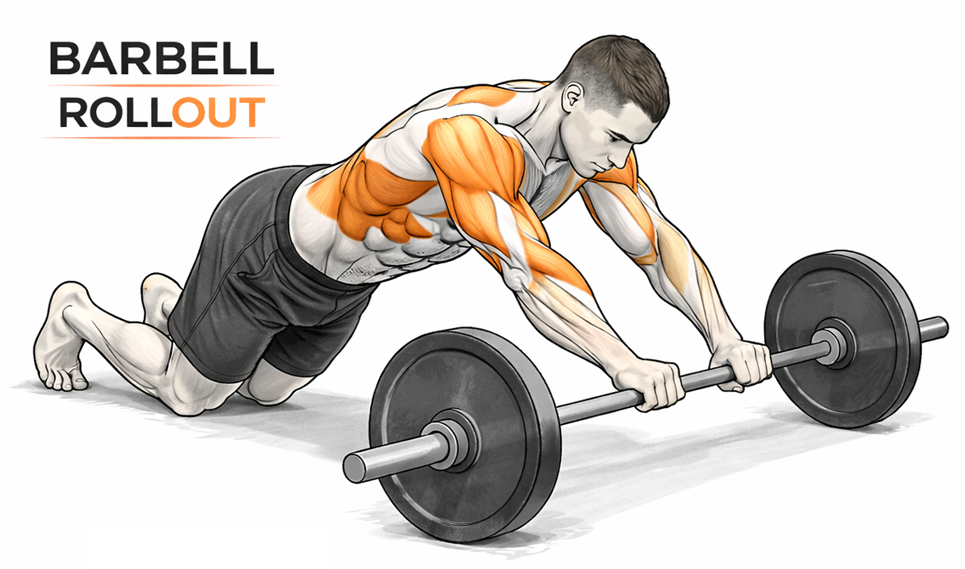Illustrated guide to the Barbell Rollout exercise