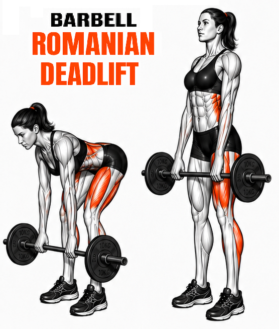 Illustrated guide to the Barbell Romanian Deadlift exercise