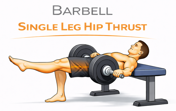 Illustrated guide to the Barbell Single Leg Hip Thrust exercise