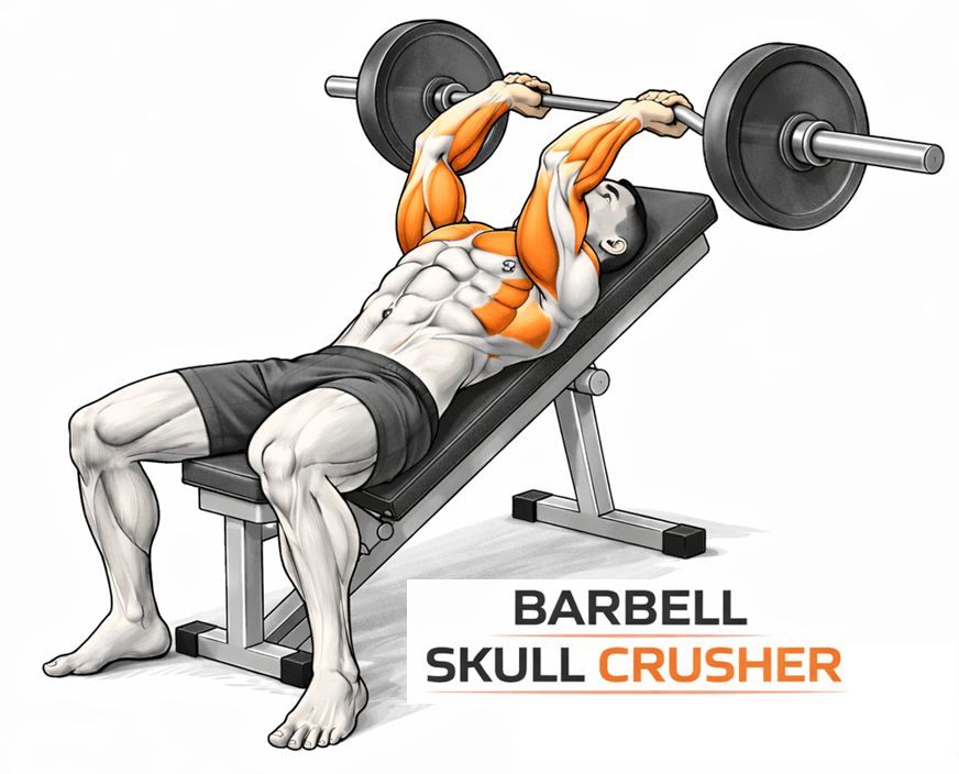 Illustrated guide to the Barbell Skull Crushers exercise