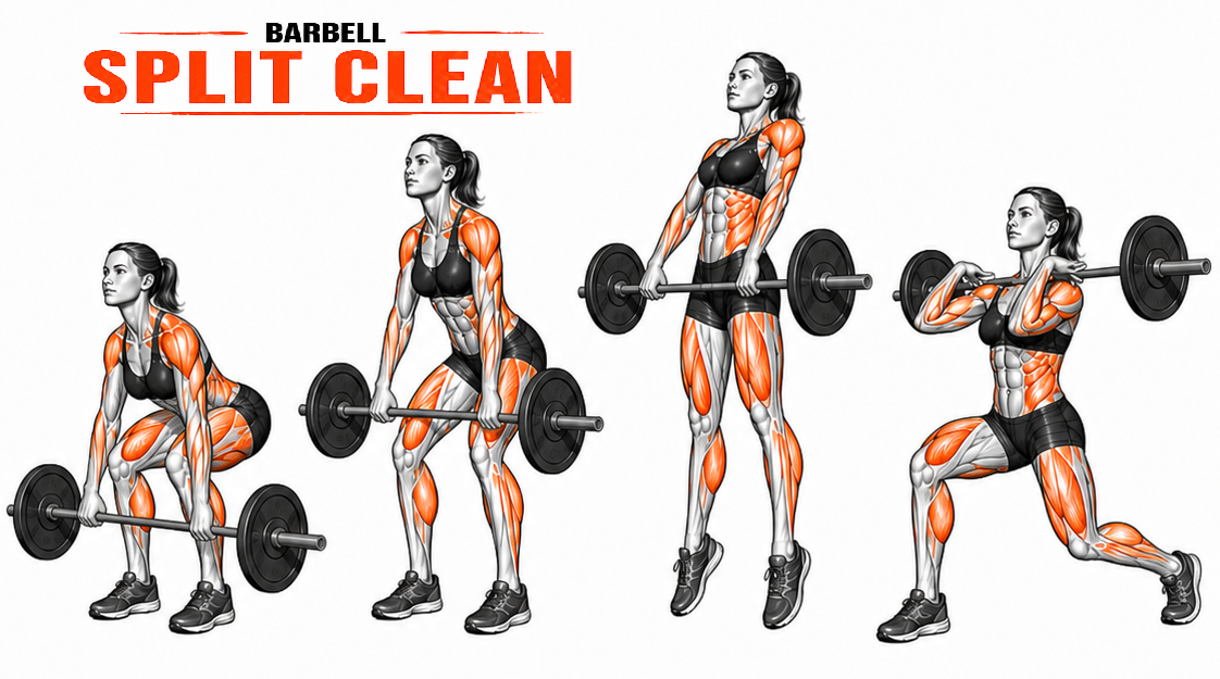 Illustrated guide to the Barbell Split Clean exercise