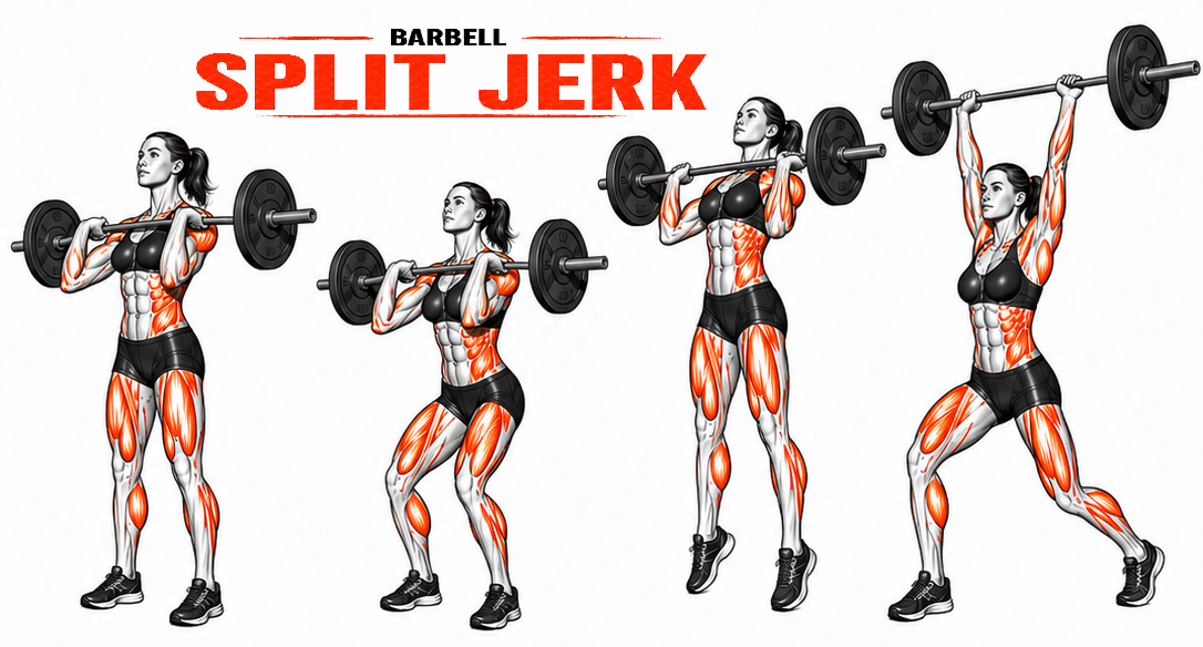 Illustrated guide to the Barbell Split Jerk exercise