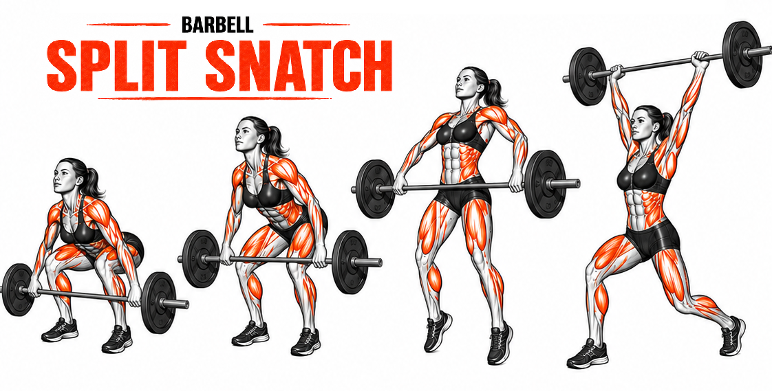 Illustrated guide to the Barbell Split Snatch exercise
