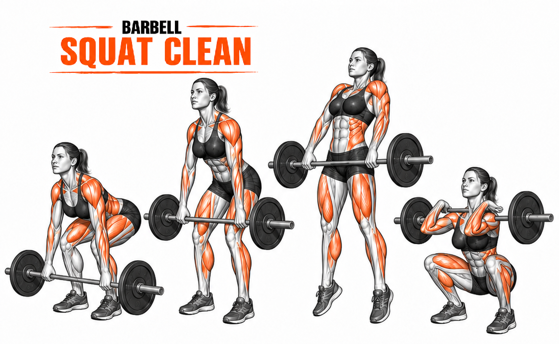 Illustrated guide to the Barbell Squat Clean exercise