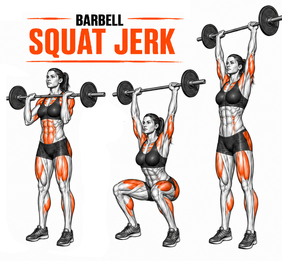Illustrated guide to the Barbell Squat Jerk exercise