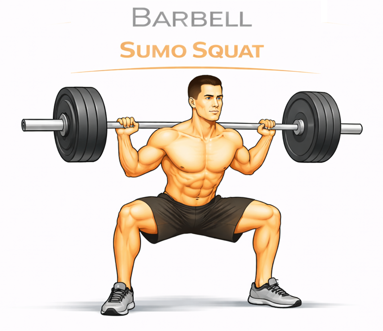 Illustrated guide to the Barbell Sumo Squat exercise