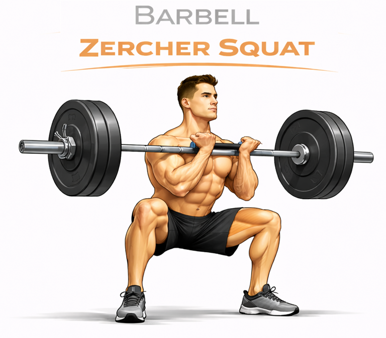 Illustrated guide to the Barbell Zercher Squat exercise