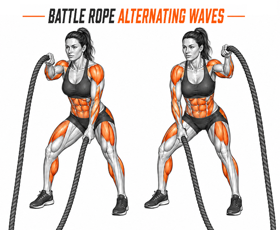Illustrated guide to the Battle Ropes Alternating Waves exercise