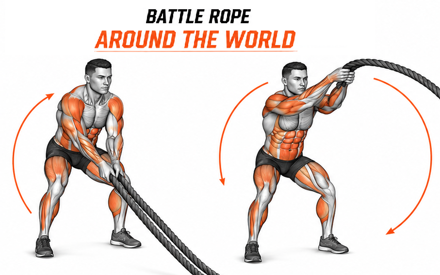 Illustrated guide to the Battle Ropes Around The World exercise